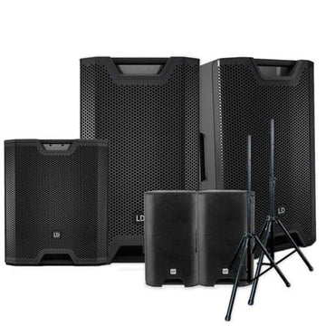 LD Systems ICOA 12 A Inch Powered Speaker Pair with 15 Inch Sub and Accessories
