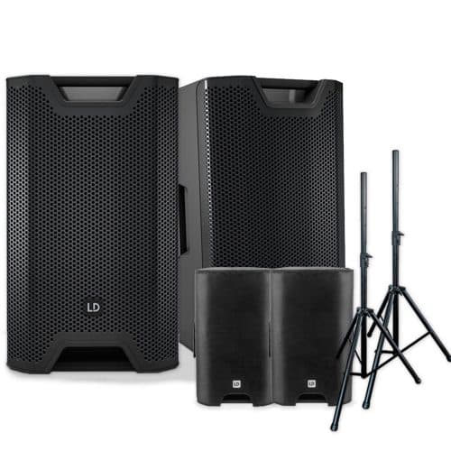 LD Systems ICOA 15 Inch Powered Speaker Pair with Covers and Stands