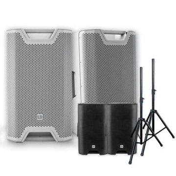 LD Systems ICOA 12 Inch Powered Speaker Pair with Covers and Stands – White