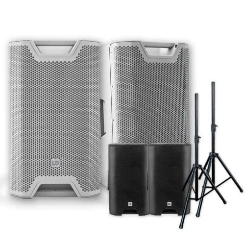 LD Systems ICOA 15 Inch Powered Speaker Pair with Covers and Stands – White