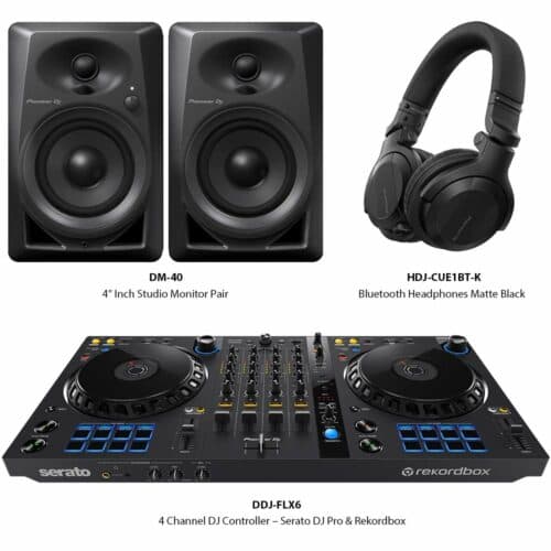 Pioneer DJ FLX Night Pack with DDJ-FLX6, HDJ-CUE1BT-K, DM-40