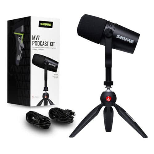 Shure MV7 Podcast Kit Bundle Black with Manfrotto PIXI Mini Tripod