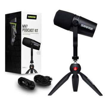 Shure MV7 Podcast Kit Bundle Black with Manfrotto PIXI Mini Tripod
