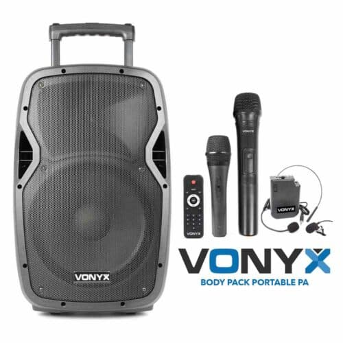 Vonyx AP1200BP – 12″ Inch Battery Portable Speaker with Wireless Microphones 600W