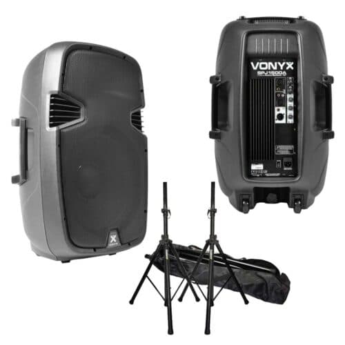 Vonyx SPJ-1500A Pair SS-Kit – (2x) 15″ Inch 800W Active Speakers with SS-Kit