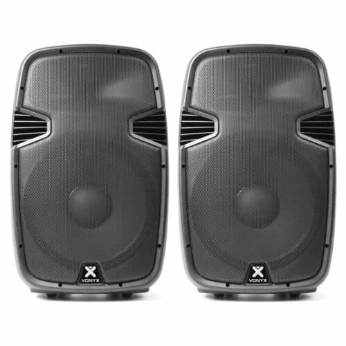 Vonyx SPJ-1500A Pair SS-Kit – (2x) 15″ Inch 800W Active Speakers with SS-Kit