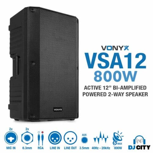 Vonyx VSA12 Pair – (2x) Bi-Amplified 12″ Inch 800W Active Speakers