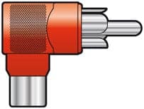 760681 Adaptor Red Right Angle RCA Phono (M) Plug to RCA Phono (F)