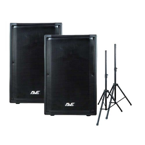 AVE REVO15-DSP 15 Inch Powered Speaker Pair with Stands