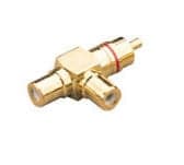 760926 Adaptor Gold Right Angle RCA Phono (M) to 2 X RCA Phono (F) Red