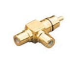 760927 Adaptor Gold Right Angle RCA Male to 2 x RCA Female