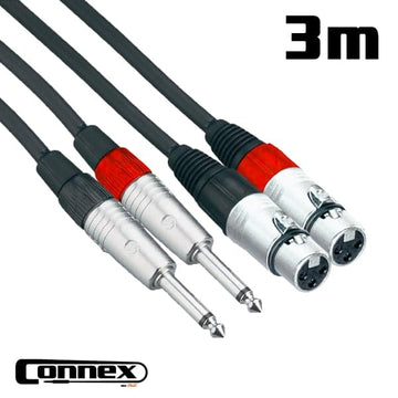 Connex XFJM-3T Pro XLR Female to Jack Male Cable Twin 3m