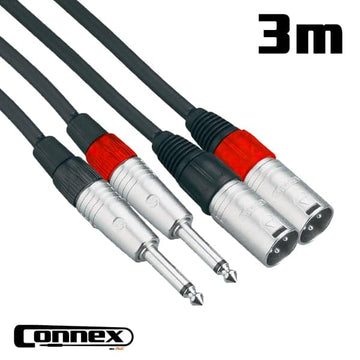 Connex XMJM-3T Pro XLR Male to Jack Male Cable Twin 3m